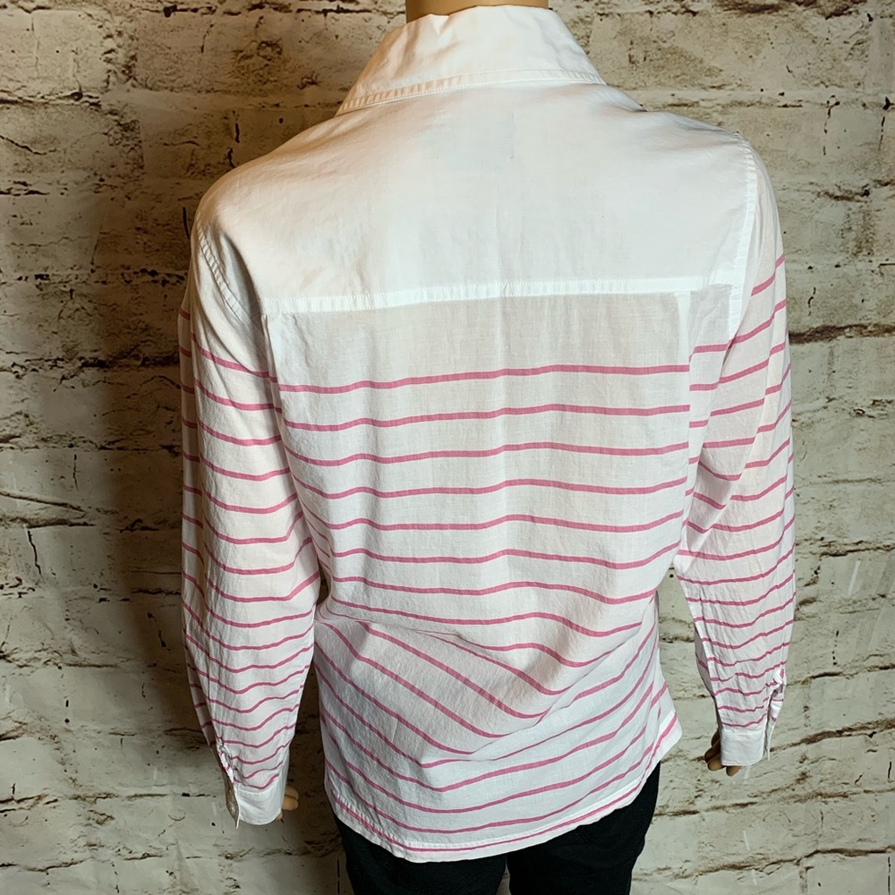 Pendleton Pink & White Striped Button Down Sz Med - image 5